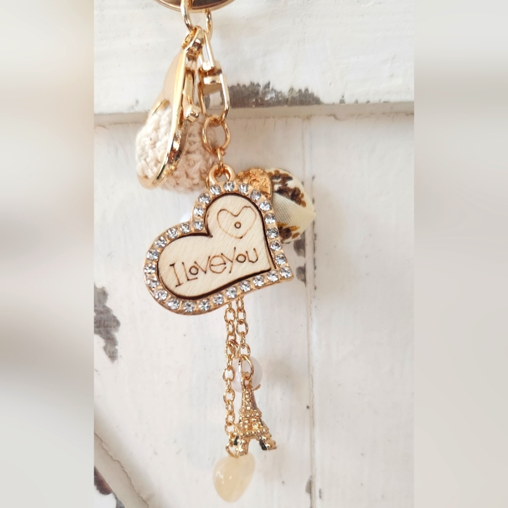 3/$20 🦋 I Love You Wooden Tag Bag Charm Keychain